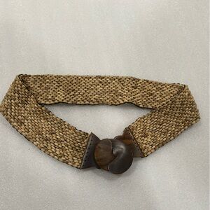 Natural Color Wood Beads Handcrafted BALI Elastic Wood Interlock Buckle Belt EUC